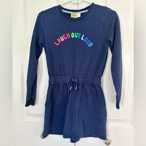 Boden Girls Size 9-10 Years Laugh Out Loud Sweatshirt Dress Navy Blue
